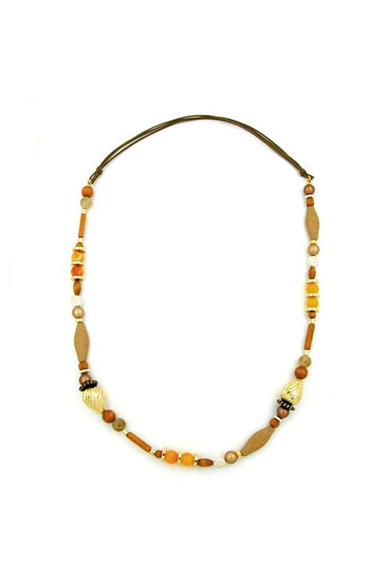 NECKLACE MIXED BEADS OF LIGHT BROWN BROWN OCHRE COLOURS