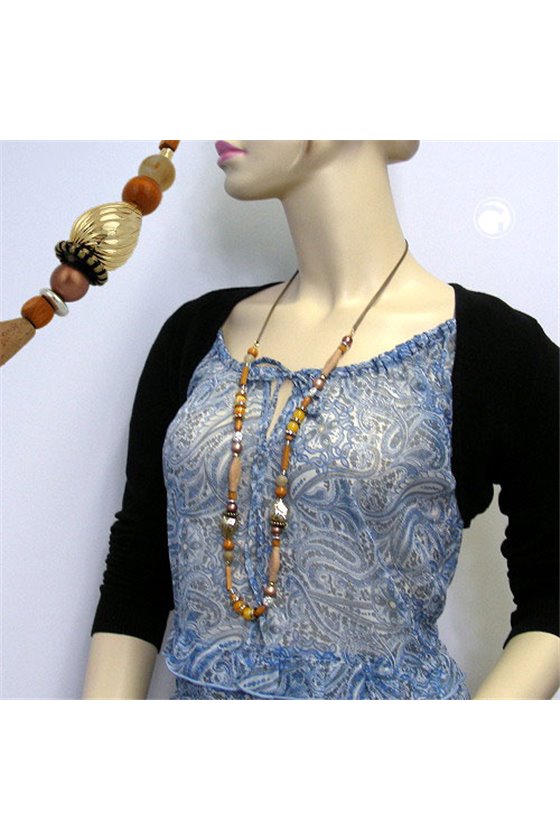 NECKLACE MIXED BEADS OF LIGHT BROWN BROWN OCHRE COLOURS