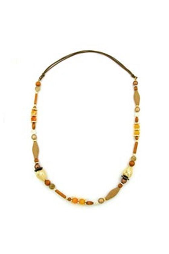 NECKLACE MIXED BEADS OF LIGHT BROWN BROWN OCHRE COLOURS