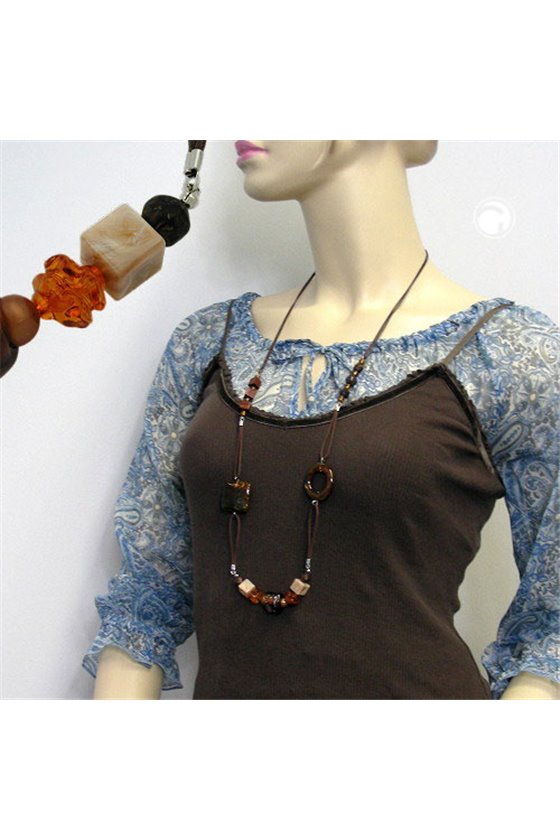 NECKLACE BROWN LIGHT BROWN BEIGE BEADS DIFFERENT SHAPES