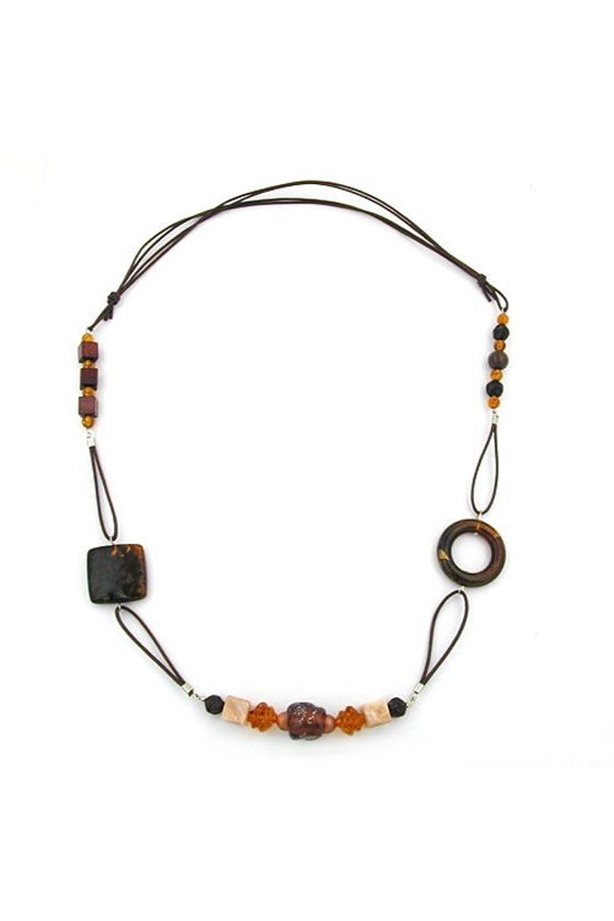 NECKLACE BROWN LIGHT BROWN BEIGE BEADS DIFFERENT SHAPES