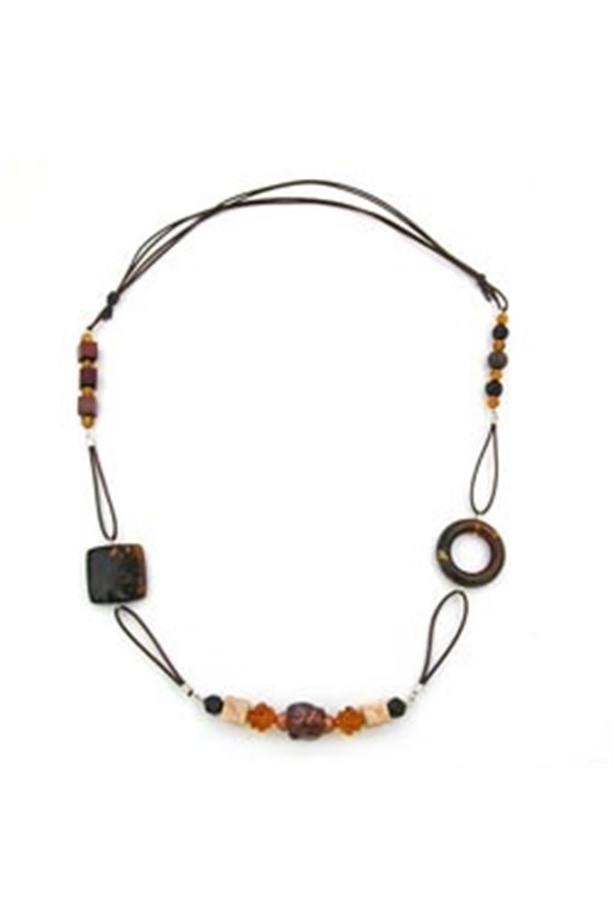 NECKLACE BROWN LIGHT BROWN BEIGE BEADS DIFFERENT SHAPES