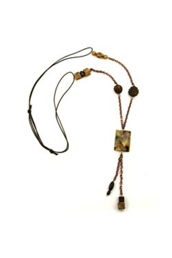NECKLACE RECTANGULAR BEAD BROWN/COPPER COLOURS DIFFERENT SHAPES