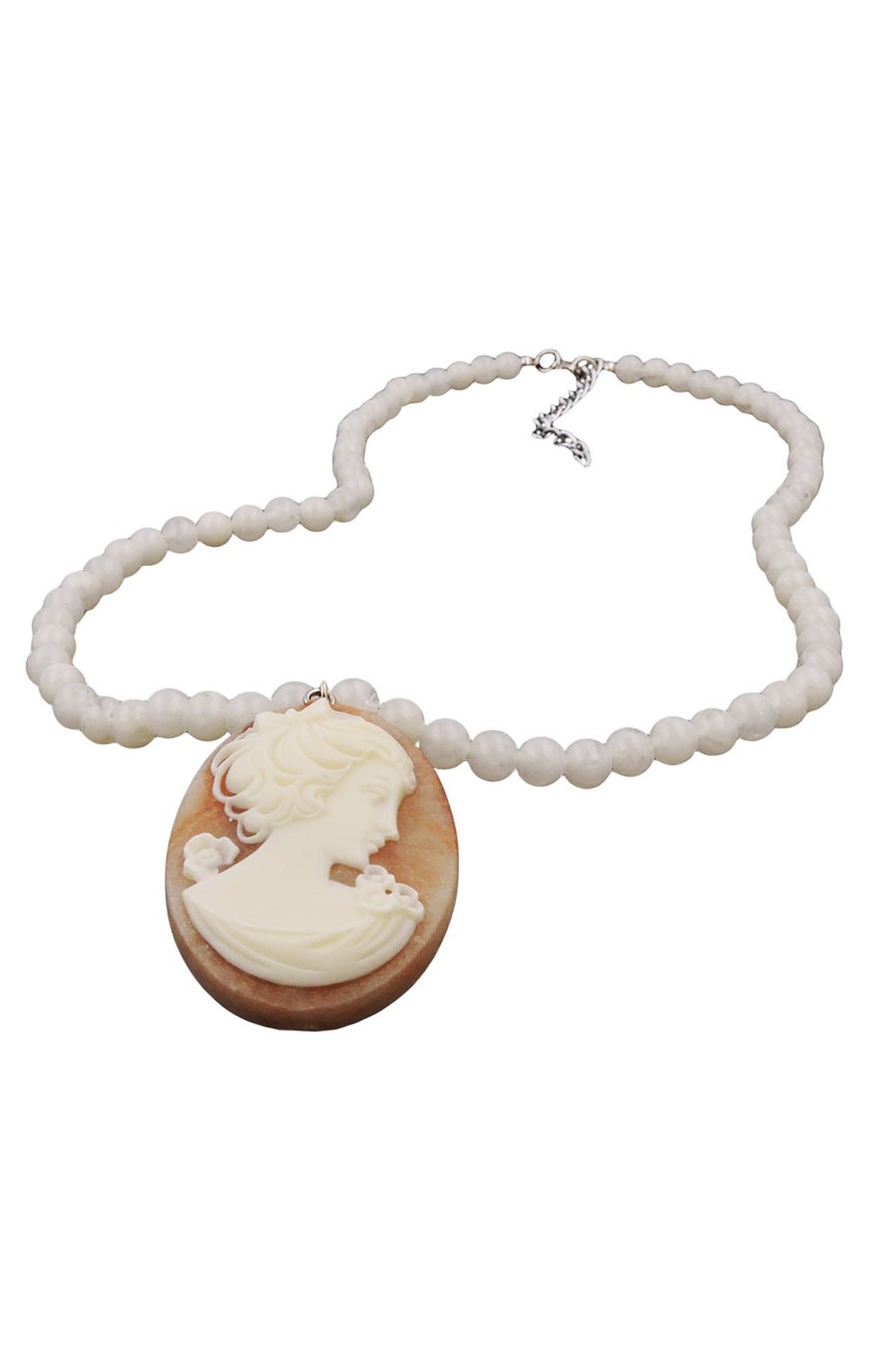 NECKLACE CARVED GEM BEADS CREAM COLORED