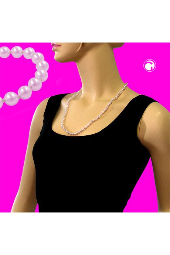 NECKLACE GLASS BEADS PINK KNOTTED