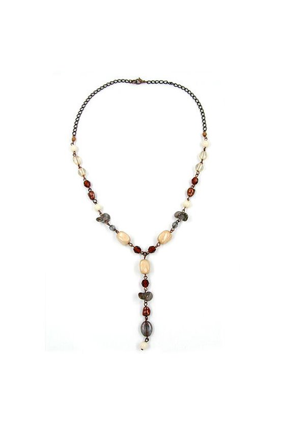 NECKLACE Y GLASS BEADS BROWN 42CM