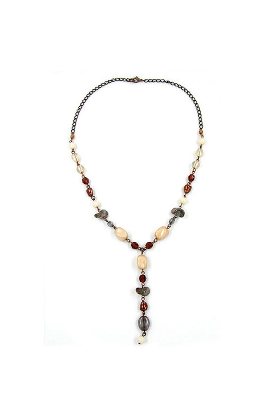 NECKLACE Y GLASS BEADS BROWN 42CM