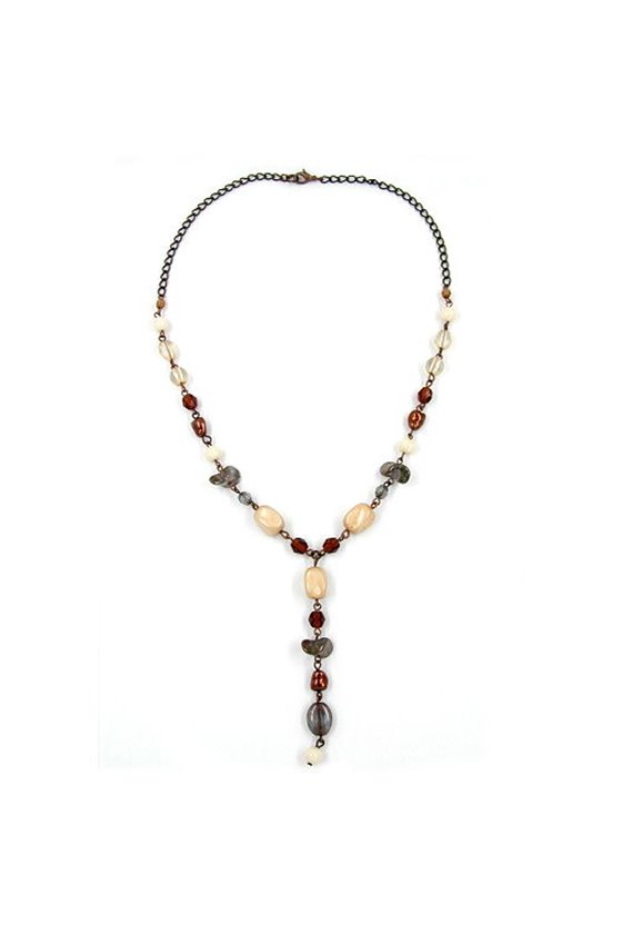 NECKLACE Y GLASS BEADS BROWN 42CM