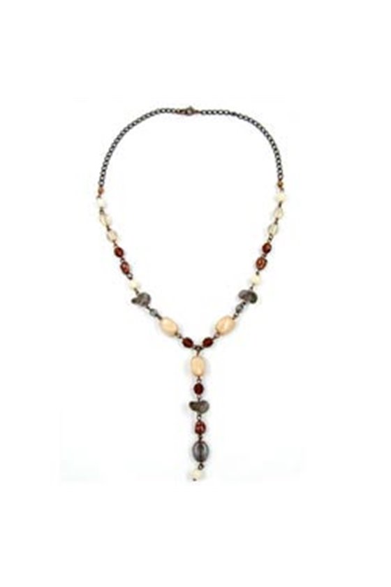 NECKLACE Y GLASS BEADS BROWN 42CM
