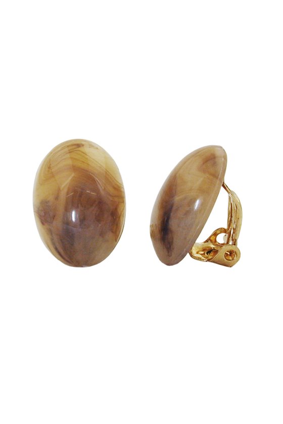 CLIP-ON EARRING OVAL BROWN MARBLED 18X13MM