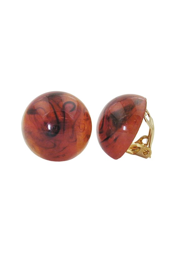 CLIP-ON EARRING ROUND BROWN MARBLED 18MM