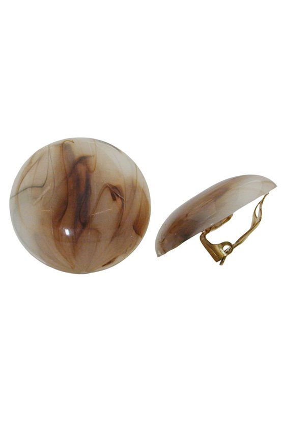 CLIP-ON EARRING ROUND BEIGE BROWN MARBLED 30MM