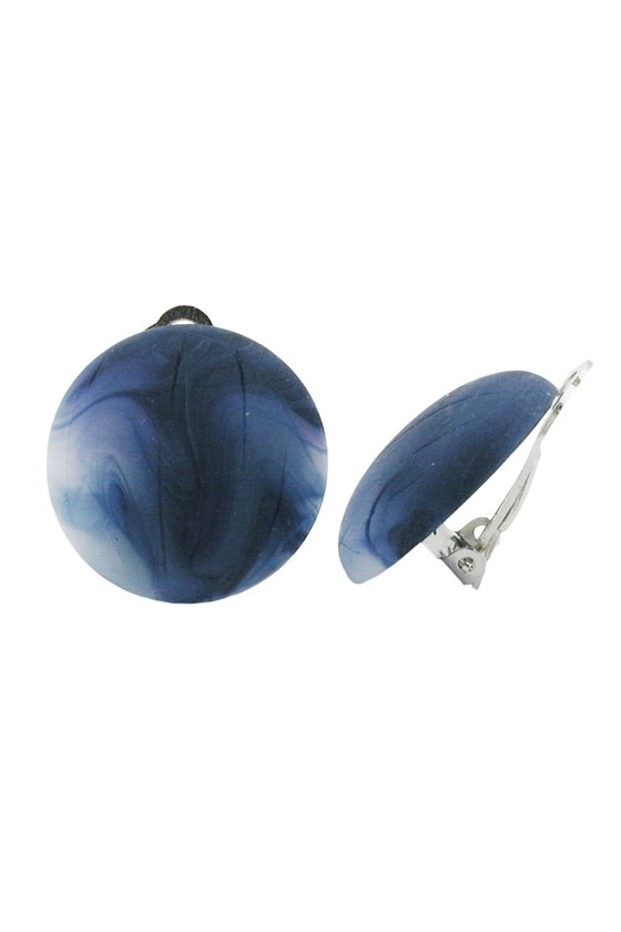 CLIP-ON EARRING ROUND BLUE MARBLED MATTE 22MM