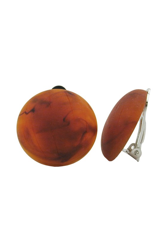 CLIP-ON EARRING ROUND RED BROWN MATTE MARBLED 22MM