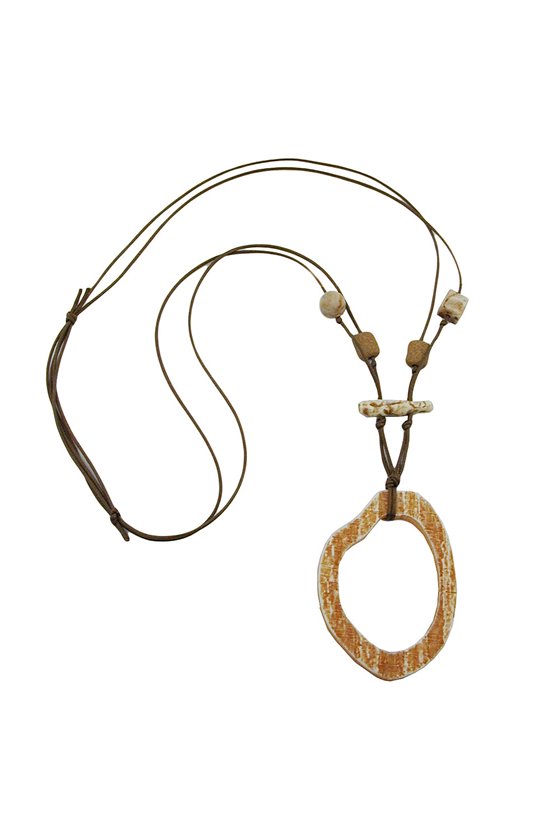 NECKLACE BROWN/BEIGE LARGE RING PENDANT