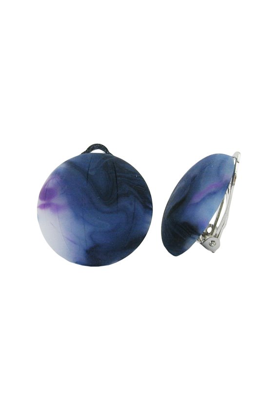 CLIP-ON EARRING ROUND BLUE MARBLED MATTE 22MM
