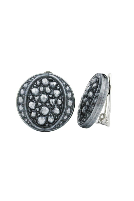 CLIP-ON EARRING ROUND SILVER GREY ANTIQUE LOOK 22MM