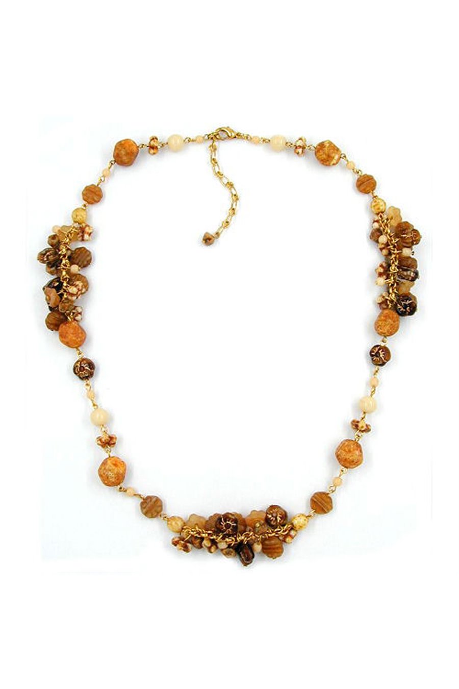 NECKLACE GLASS BEADS BEIGE BROWN 53CM