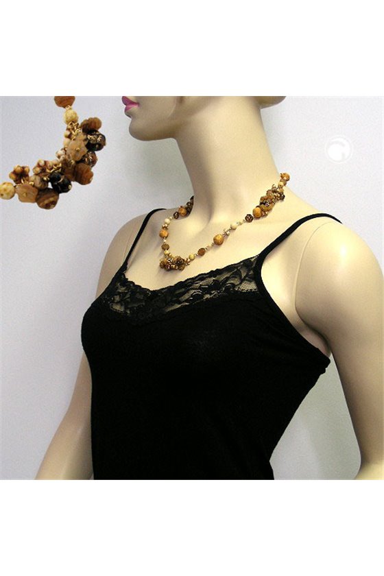 NECKLACE GLASS BEADS BEIGE BROWN 53CM