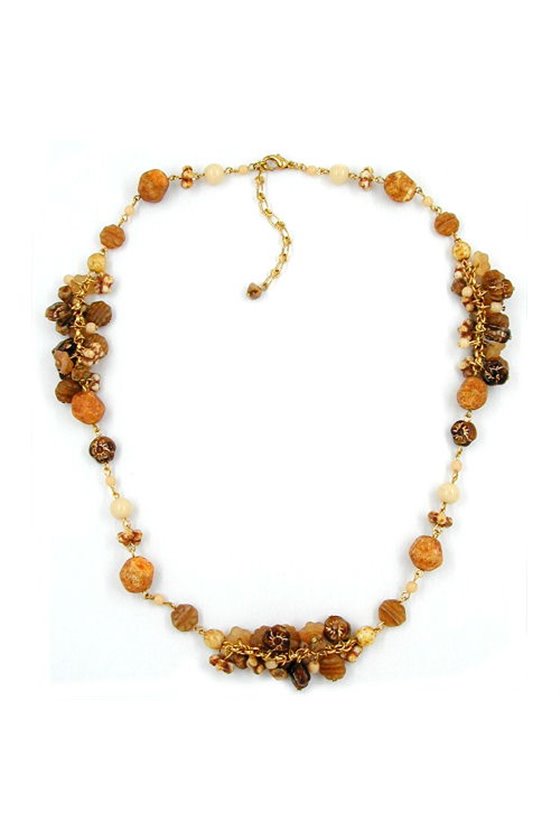 NECKLACE GLASS BEADS BEIGE BROWN 53CM