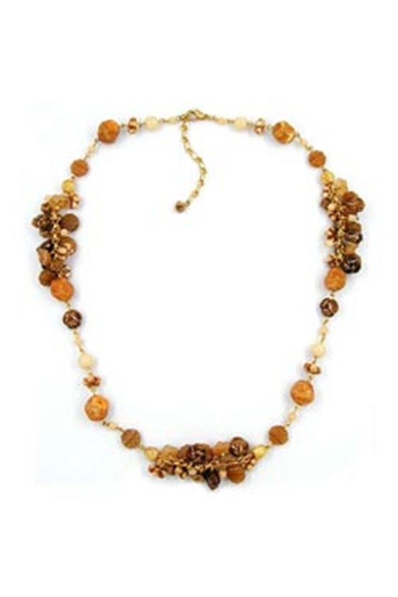 NECKLACE GLASS BEADS BEIGE BROWN 53CM
