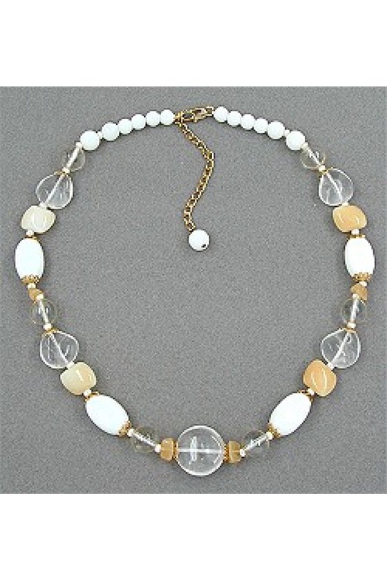 NECKLACE GLASSBEADS WHITE-BEIGE