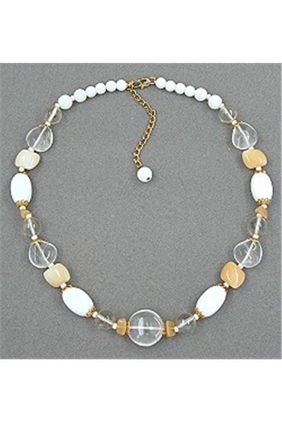 NECKLACE GLASSBEADS WHITE-BEIGE