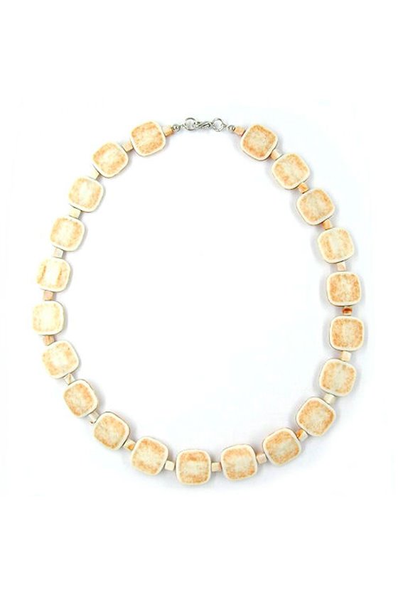NECKLACE SQUARE BEADS BEIGE-NATURE 42CM