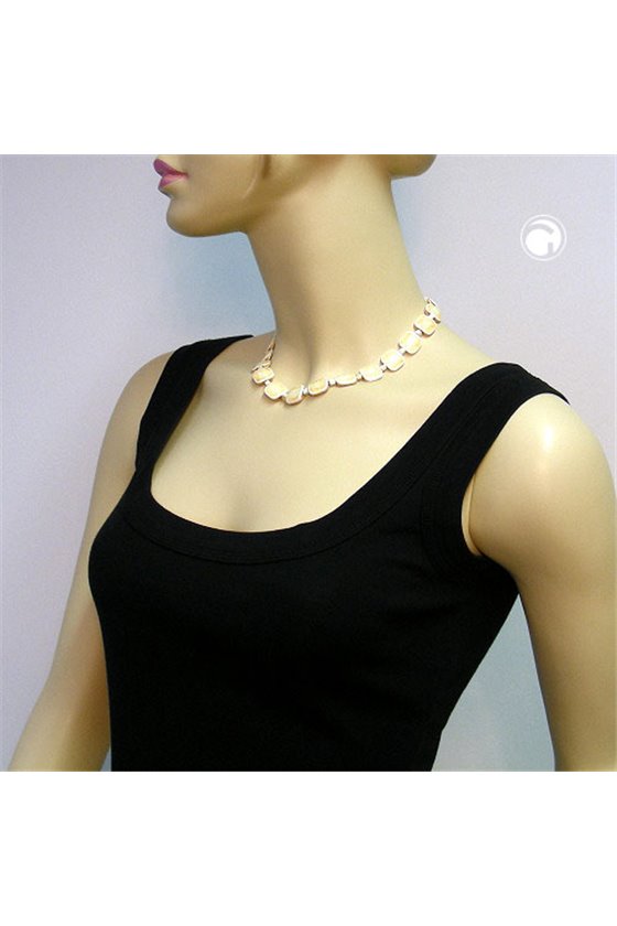 NECKLACE SQUARE BEADS BEIGE-NATURE 42CM