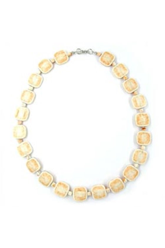 NECKLACE SQUARE BEADS BEIGE-NATURE 42CM