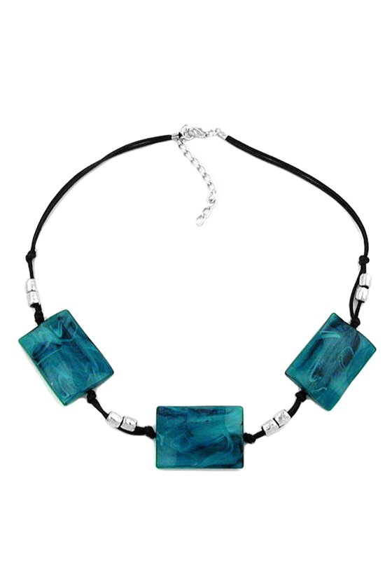NECKLACE 3 LARGE PILLOW BEADS WAVED TURQUOISE/BLUE