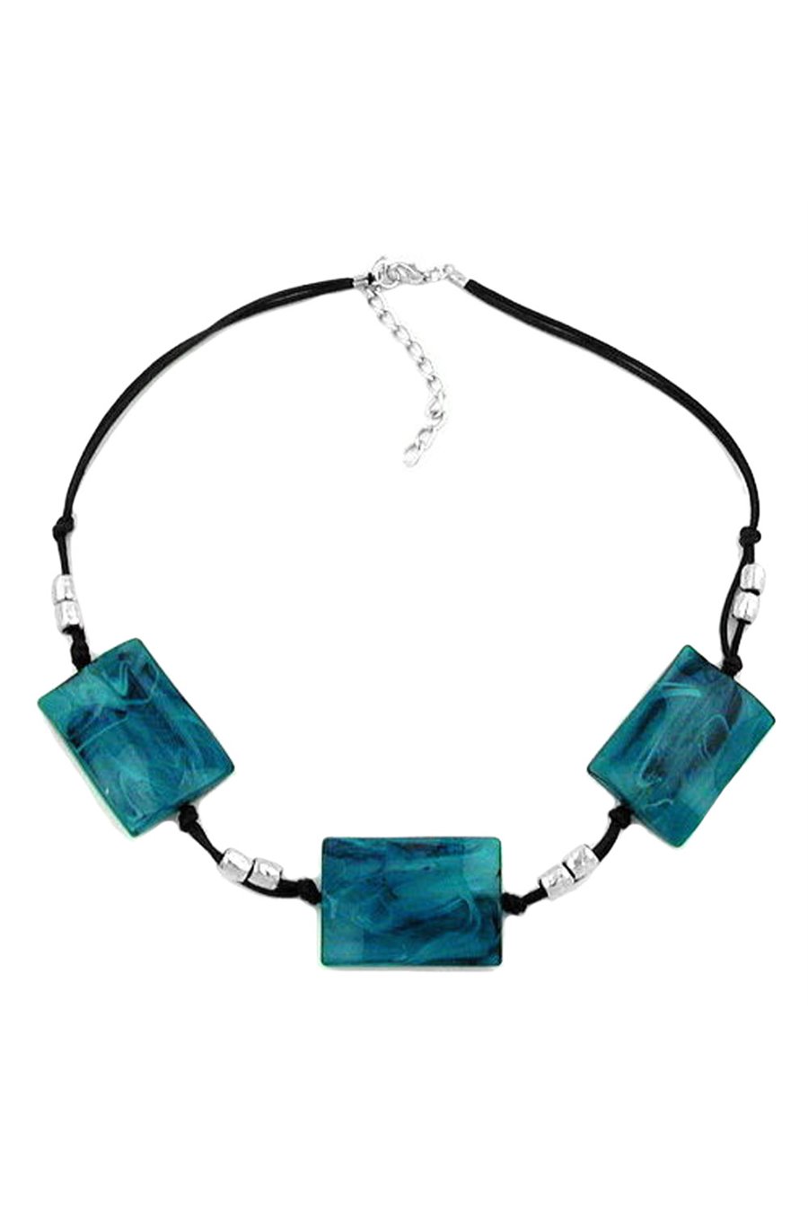 NECKLACE 3 LARGE PILLOW BEADS WAVED TURQUOISE/BLUE