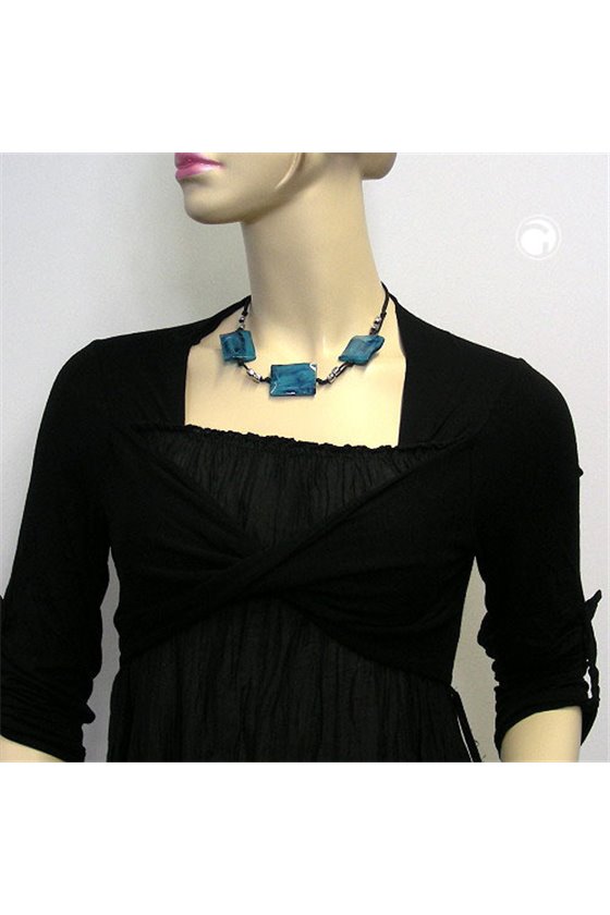 NECKLACE 3 LARGE PILLOW BEADS WAVED TURQUOISE/BLUE