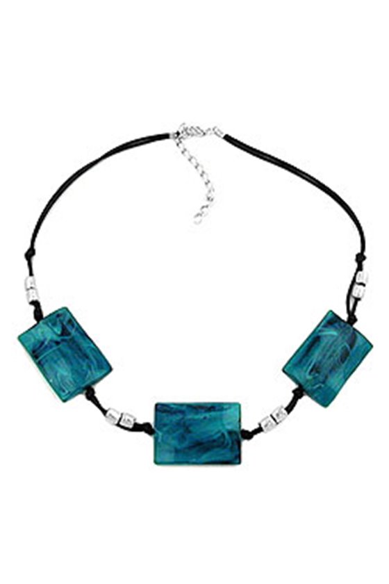 NECKLACE 3 LARGE PILLOW BEADS WAVED TURQUOISE/BLUE