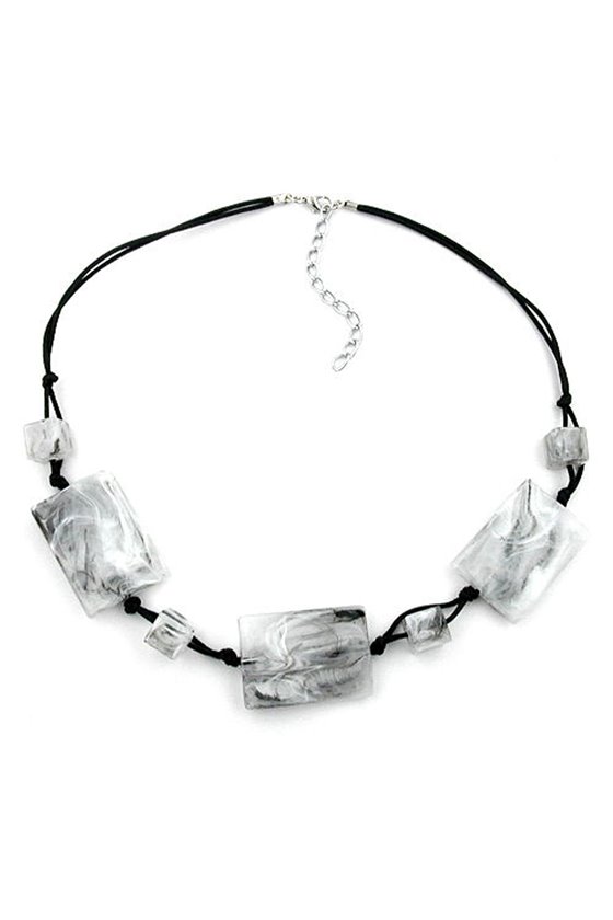 NECKLACE BLACK/WHITE MARBLED LARGE PILLOW BEADS