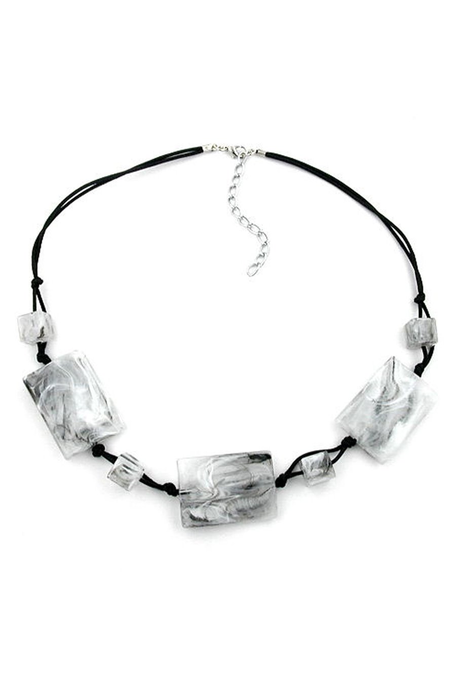 NECKLACE BLACK/WHITE MARBLED LARGE PILLOW BEADS