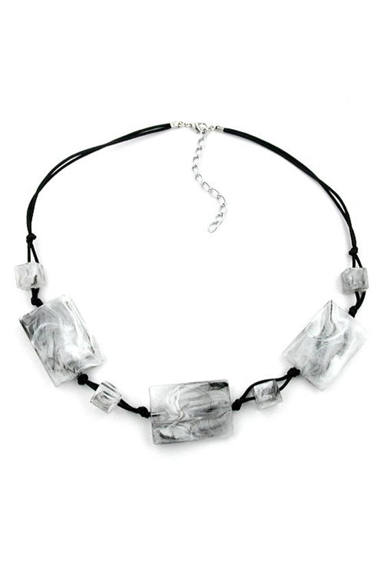 NECKLACE BLACK/WHITE MARBLED LARGE PILLOW BEADS