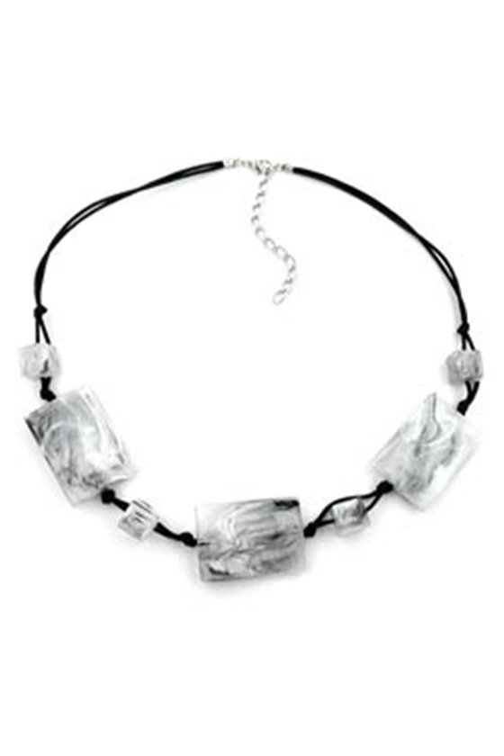 NECKLACE BLACK/WHITE MARBLED LARGE PILLOW BEADS