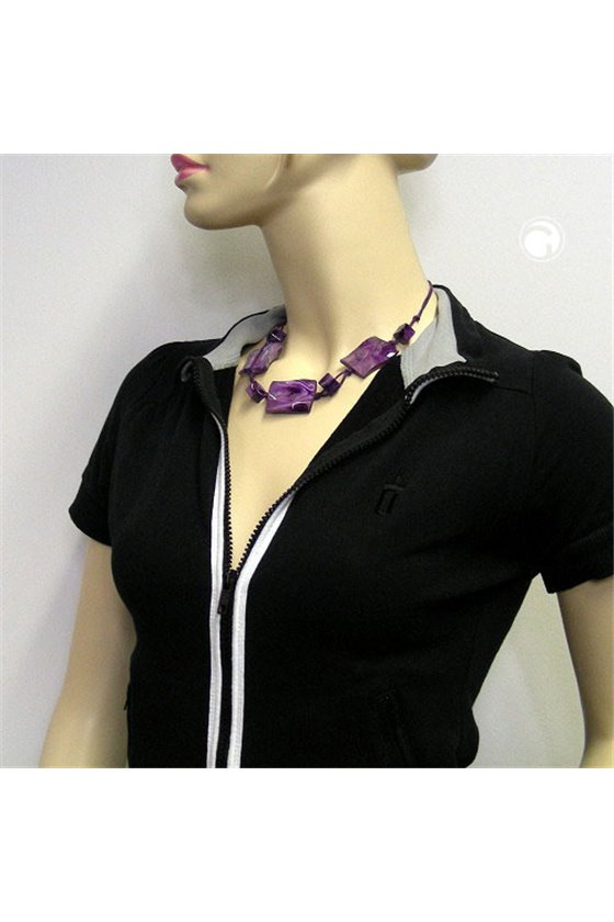 NECKLACE 3 LARGE PILLOW BEADS WAVED PURPLE MARBLED