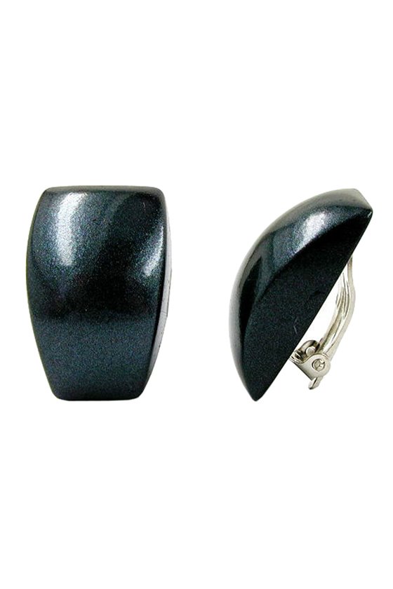 CLIP-ON EARRING TRAPEZIUM BLACK METALLIC