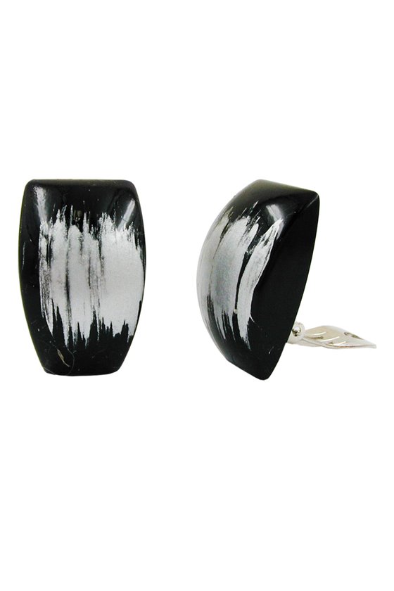 CLIP-ON EARRING TRAPEZIUM BLACK SILVER