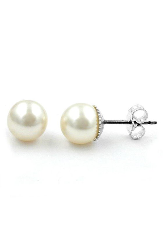 STUD EARRINGS BEAD WHITE WAX 8MM