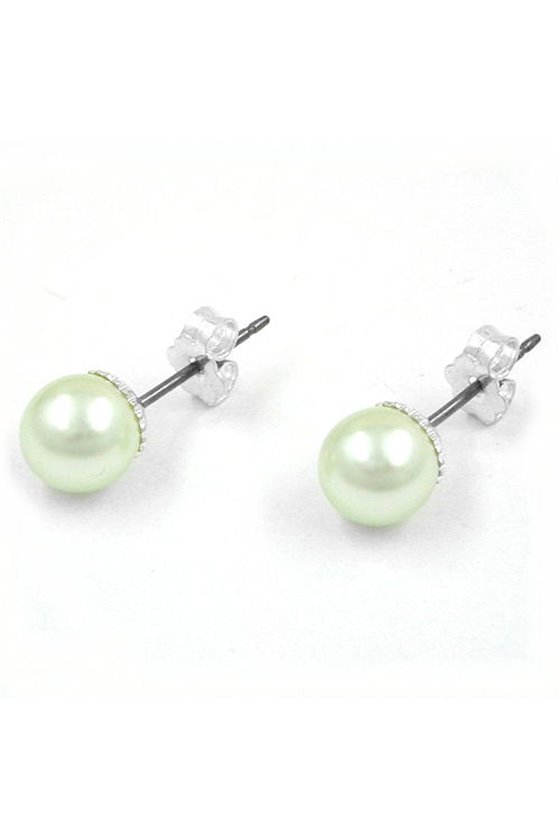 STUD EARRINGS BEAD MINT GREEN 7MM