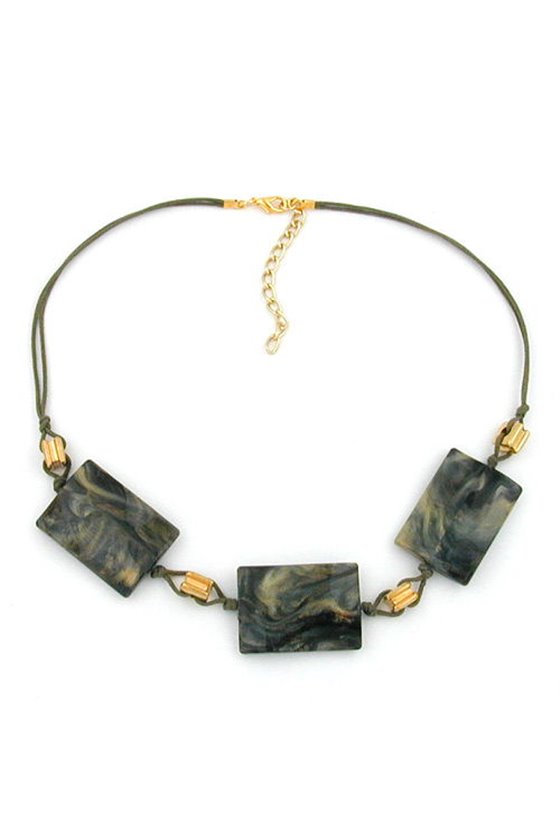 NECKLACE RECTANGULAR BEADS GREY/ BEIGE MARBLED