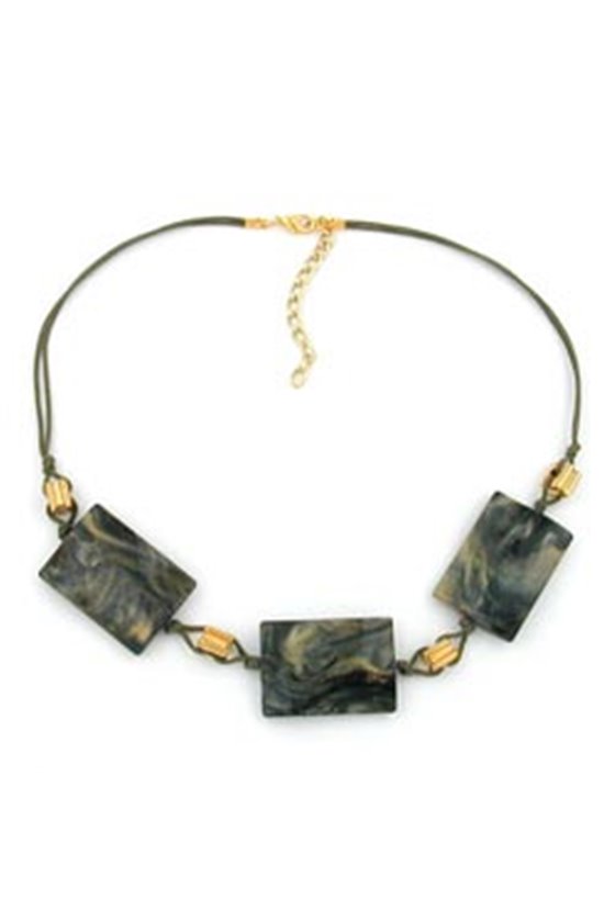 NECKLACE RECTANGULAR BEADS GREY/ BEIGE MARBLED