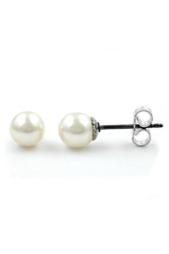 STUD EARRINGS BEAD WHITE WAX 6MM