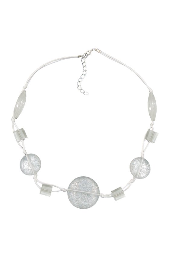 NECKLACE WHITE TRANSPARENT BEADS KNOTTED WHITE CORD