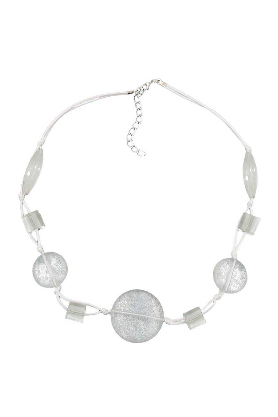 NECKLACE WHITE TRANSPARENT BEADS KNOTTED WHITE CORD
