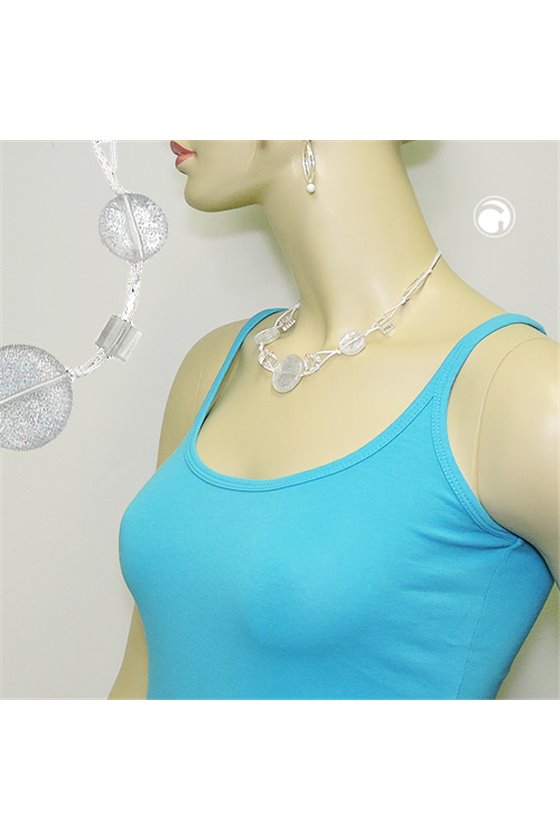 NECKLACE WHITE TRANSPARENT BEADS KNOTTED WHITE CORD