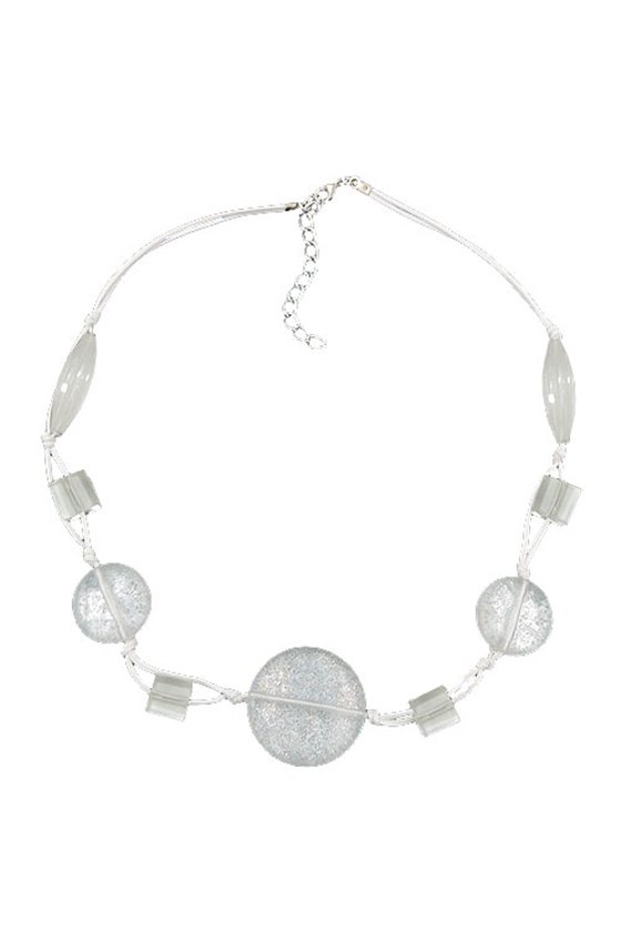NECKLACE WHITE TRANSPARENT BEADS KNOTTED WHITE CORD